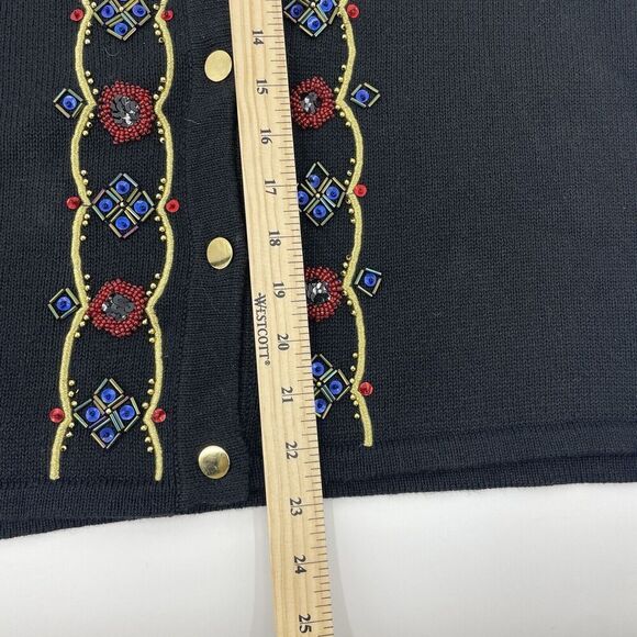 Leslie Fay Vintage Women Large Black Sweater Beaded Embellished Sequin Cardigan - Picture 10 of 15